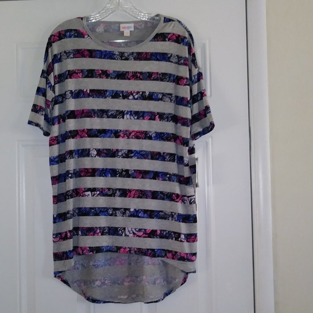 LulaRoe Women's long t-shirt Color Gray with colored stripes, Size XXS